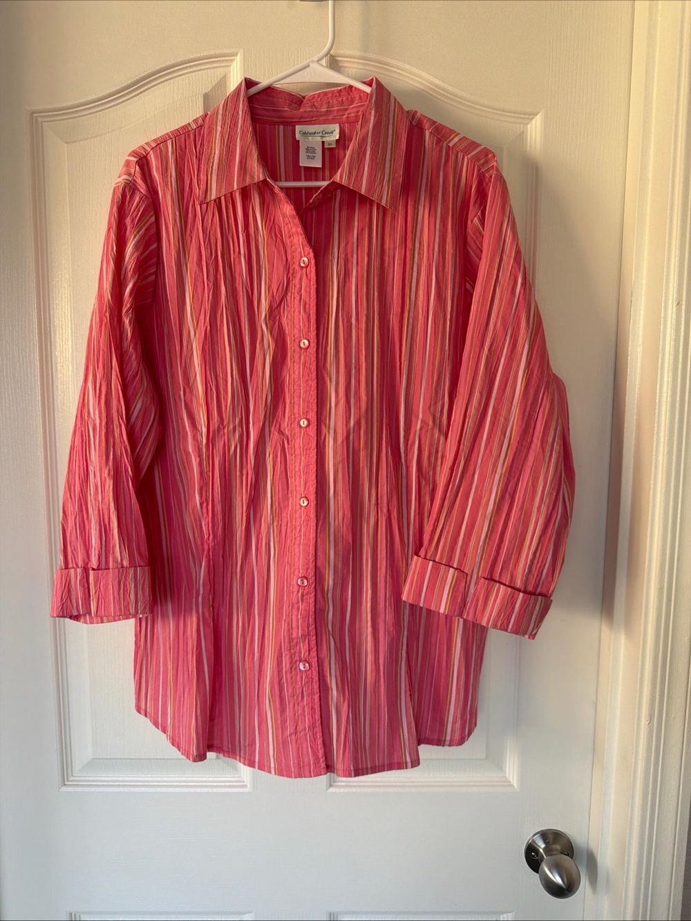 Coldwater Creek Women’s Top Shirt 2X Button Up Stripe Collar Lightweight Pink